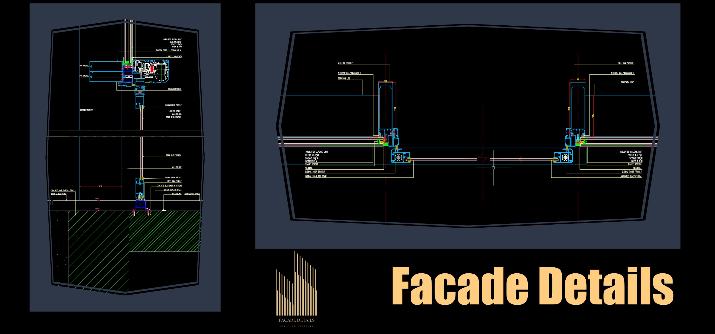 Curtain wall vertical detail with sliding automatic door inside